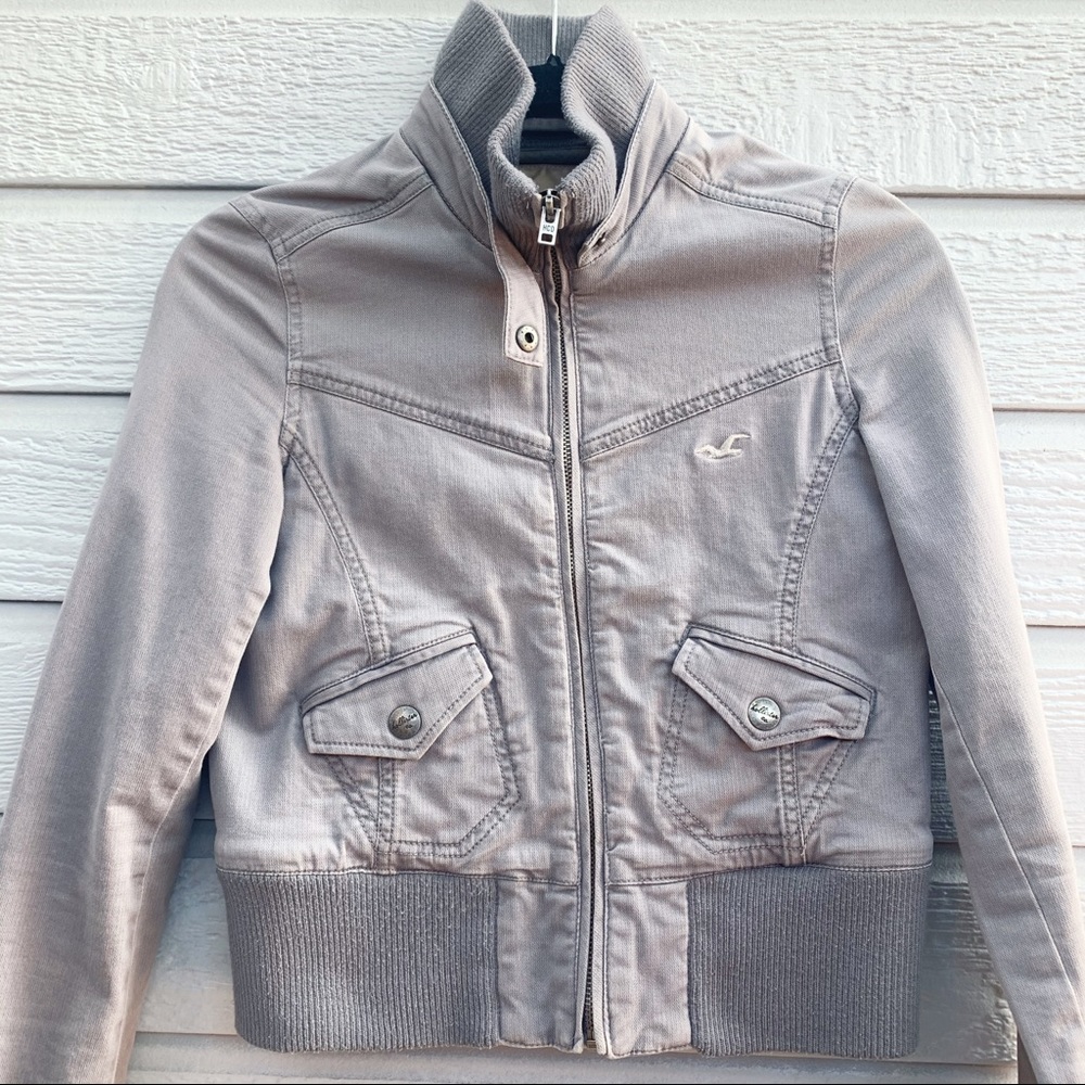 Hollister | Grey Khaki Zip Up Jacket - Medium